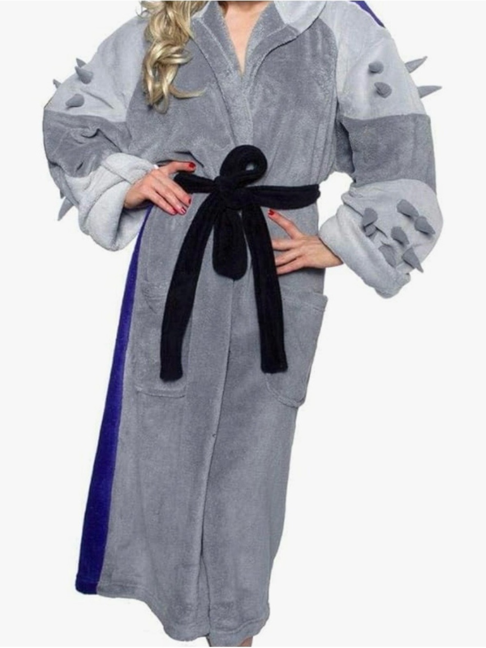 Nickelodeon Gray Plush Robe with Purple Lining and Black Trim